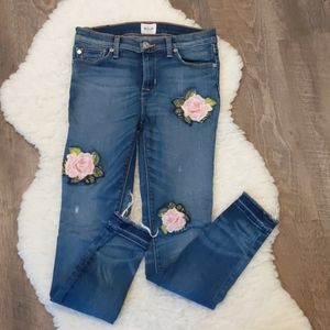 Hudson Rose Floral Embroidered Skinny Ankle Jeans